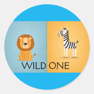 Wild One Jungle Verjaardag- Safari Dieren Ronde Sticker