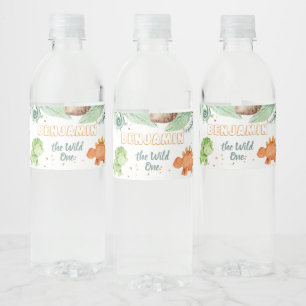 Wild One Jurassic Dinosaurs 1e verjaardag Waterfles Etiket