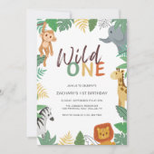 Wild One Kids Safari 1st Birthday Party Kaart (Voorkant)