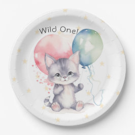 Wild One kitten ballonnen 1e verjaardagsfeestje Papieren Bordje