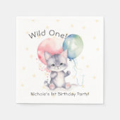 Wild One kitten ballonnen 1e verjaardagsfeestje Servet (Voorkant)