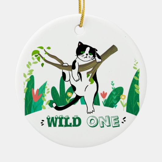 Wild One Kitty Cat Kitten 1ste verjaardag Uitnodig Keramisch Ornament (Voorkant)