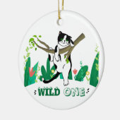 Wild One Kitty Cat Kitten 1ste verjaardag Uitnodig Keramisch Ornament (Links)