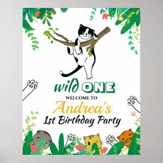 Wild One Kitty Cat Kitten 1ste verjaardag Uitnodig Poster