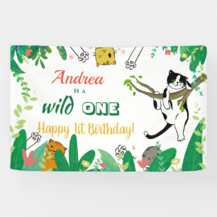Wild One Kitty Cat Kitten 1ste verjaardag Uitnodig Spandoek