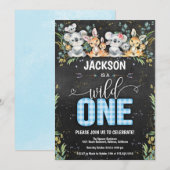 Wild One Koala & Kangaroo Gingham 1e verjaardag Kaart (Voorkant / Achterkant)