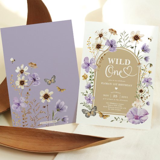 Wild One: Lavender Wildflower Meadow 1st Birthday Kaart