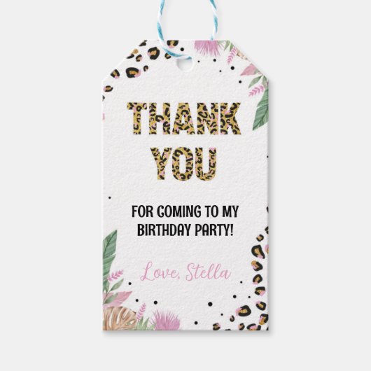 Wild One Leopard 1e Verjaardagsfeestje Dank u Labe Cadeaulabel (Voorkant)