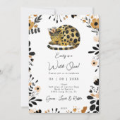 Wild One Leopard Bloemen 1e Verjaardag uitnodiging (Voorkant)
