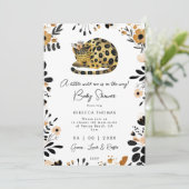 Wild One Leopard Bloemen baby shower Uitnodiging (Staand voorkant)