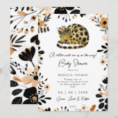 Wild One Leopard Bloemen baby shower Uitnodiging (Voorkant / Achterkant)