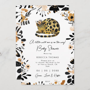 Wild One Leopard Bloemen baby shower Uitnodiging