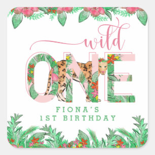 Wild One Leopard First Birthday Vierkante Sticker