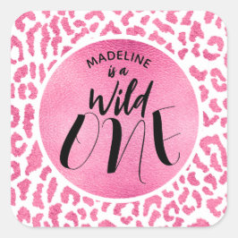 Wild One Leopard Oerwoud Safari 1ste verjaardag Vierkante Sticker