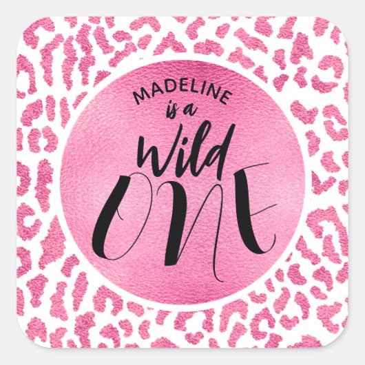 Wild One Leopard Oerwoud Safari 1ste verjaardag Vierkante Sticker (Voorkant)