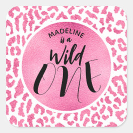 Wild One Leopard Oerwoud Safari 1ste verjaardag Vierkante Sticker