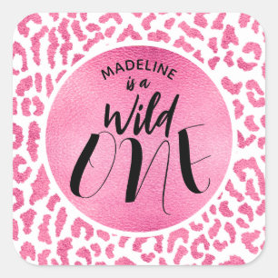 Wild One Leopard Oerwoud Safari 1ste verjaardag Vierkante Sticker