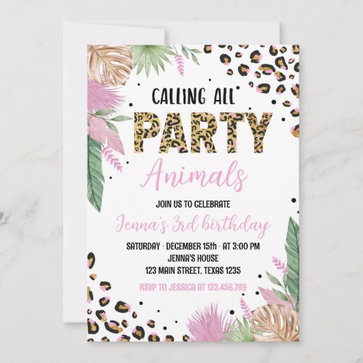 Wild One Leopard Print 1e Verjaardag Uitnodiging (Voorkant)