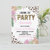 Wild One Leopard Print 1e Verjaardag Uitnodiging (Staand voorkant)