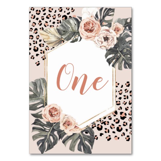 Wild One Leopard Print Meisje Verjaardag Tafelnumm Kaart (Voorkant)