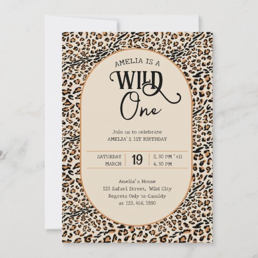 Wild One Leopard Print Neutraal 1e Verjaardag Kaart (Voorkant)