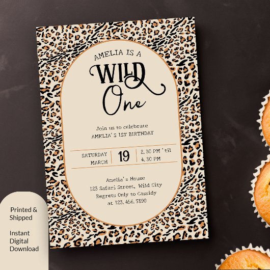Wild One Leopard Print Neutraal 1e Verjaardag Kaart