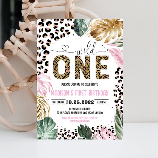 Wild One Leopard Print Oerwoud Verjaardag Kaart