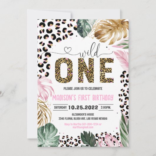 Wild One Leopard Print Oerwoud Verjaardag Kaart (Voorkant)