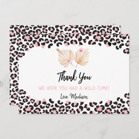 Wild One Leopard Print Pink Gold Dag Bedankkaart (Voorkant / Achterkant)
