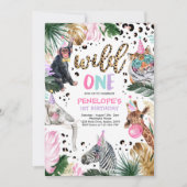 Wild One Leopard Print Safari Animals 1e verjaarda Kaart (Voorkant)