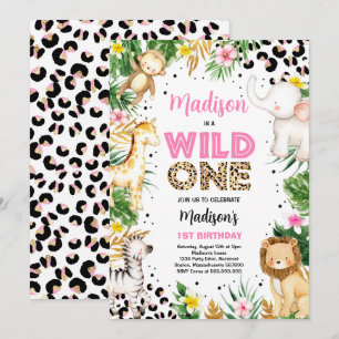 Wild One Leopard Print Safari Animals 1e verjaarda Kaart