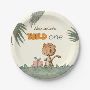 Wild One Leopard Safari 1ste verjaardag Papieren Bordje