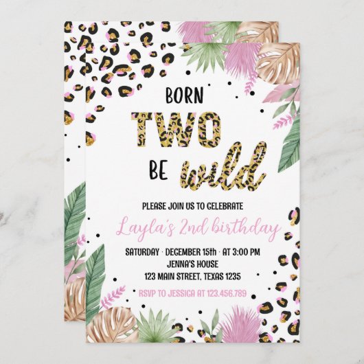 Wild One Leopard Safari 2e verjaardag uitnodiging (Voorkant / Achterkant)