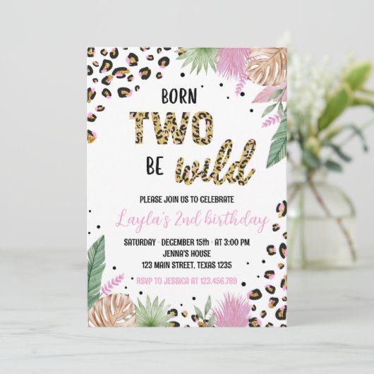 Wild One Leopard Safari 2e verjaardag uitnodiging (Staand voorkant)