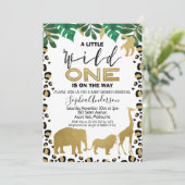 Wild One Leopard Skin Baby shower Invitation Kaart (Staand voorkant)