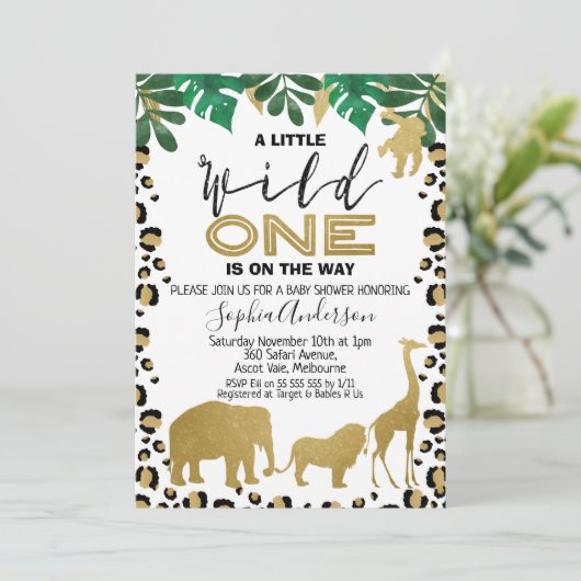 Wild One Leopard Skin Baby shower Invitation Kaart (Staand voorkant)