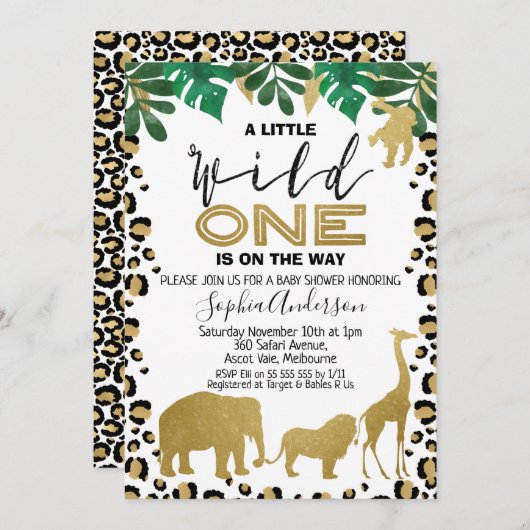 Wild One Leopard Skin Baby shower Invitation Kaart (Voorkant / Achterkant)