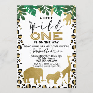 Wild One Leopard Skin Baby shower Invitation Kaart