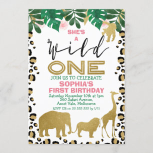 Wild One Leopard Skin First Birthday Kaart