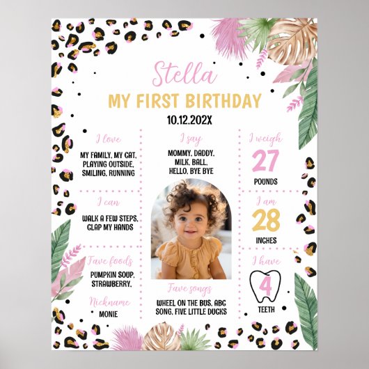 Wild One Leopard Verjaardag Mijlpaal teken Poster (Voorkant)