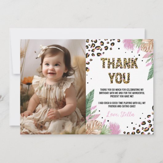 Wild One Leopard Verjaardagsfoto Dank je kaart (Voorkant)