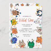 Wild One Leuke Dieren 1e Verjaardag Kinder Uitnodi Kaart (Voorkant / Achterkant)