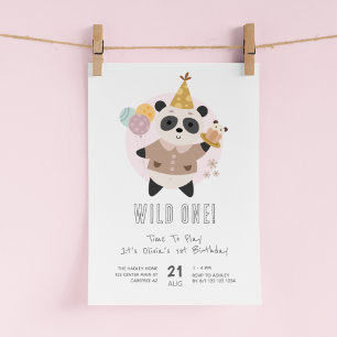 Wild One Leuke Panda Beer 1e Verjaardag Kaart