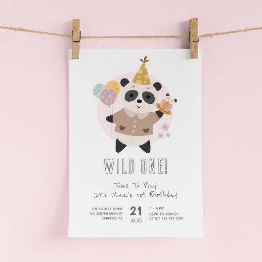 Wild One Leuke Panda Beer 1e Verjaardag Kaart