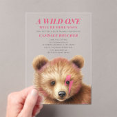 Wild One Lightning Bolt Cub Roze Baby shower Acryl Uitnodigingen (Insitu (Draagbaar))