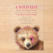 Wild One Lightning Bolt Cub Roze Baby shower Acryl Uitnodigingen (Voorkant)