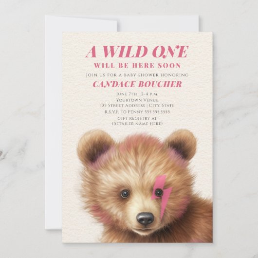 Wild One Lightning Bolt Cub Roze Baby shower Kaart (Voorkant)