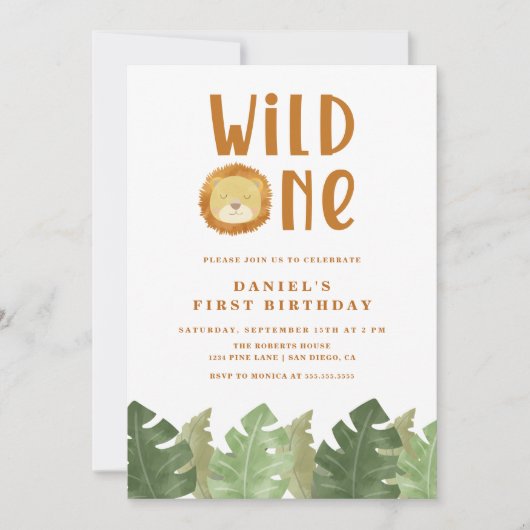Wild One Lion 1st Birthday Invitation Kaart (Voorkant)