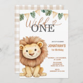  Wild One Lion 1st Birthday Party Kaart (Voorkant / Achterkant)