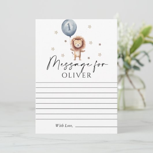 Wild One Lion Ballon Eerste Verjaardag Bericht voo Kaart (Staand voorkant)